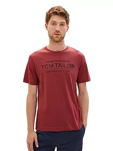 TOM TAILOR Męski T-shirt z nadrukiem logo, 32220 - Burned Bordeaux Red, XL - Koszulki męskie - miniaturka - grafika 1