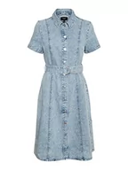 Sukienki - VERO MODA Sukienka damska VMSAYLA SS BLK Belt Dress Kleid Light Blue Denim, M, jasnoniebieski (light blue denim), M - miniaturka - grafika 1