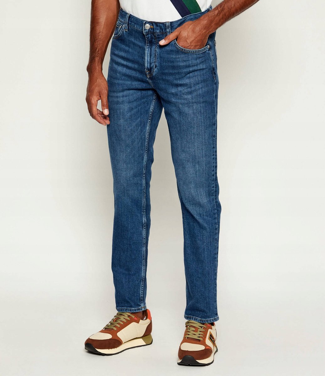 TOMMY HILFIGER JEANSY MĘSKIE PROSTE NIEBIESKIE Z PASKIEM 31/32 16EA