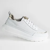 Baleriny - Lekkie buty skóra naturalna GOODIN GD-FT-122 ażurek złote dodatki białe 37 - miniaturka - grafika 1