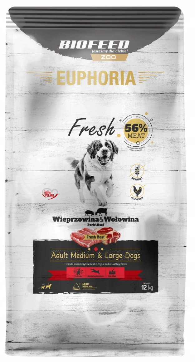 BIOFEED Euphoria Fresh Adult Medium & Large Wieprzowina z wołowiną - sucha karma dla psa - 12kg