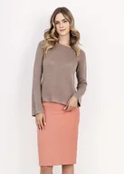 Swetry damskie - Cienki sweterek z rozszerzonymi rękawami - SWE346 mocca MKM - miniaturka - grafika 1