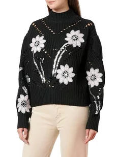 faina Damski sweter z dzianiny z nieregularnymi otworami i cekinowymi kwiatami CZARNY rozmiar XS/S, czarny, XL - Swetry damskie - miniaturka - grafika 1