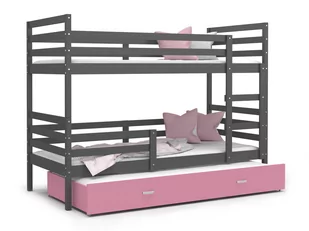Łóżko piętrowe 200x90 szare róż JACEK 3-osobowe - Łóżka dla dzieci i młodzieży - miniaturka - grafika 1