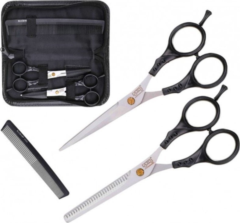 Poniks Zestaw fryzjerski nożyczki degażówki i grzebień w etui