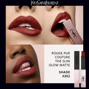 Yves Saint Laurent Rouge Pur Couture The Slim Glow Matte matowa szminka nawilżająca z połyskiem odcień 202 Insurgent Red 2 g - Szminki - miniaturka - grafika 3