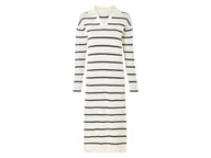 Sukienki - esmara® Sukienka midi damska z bawełną organiczną (beżowy/granatowy/paski, M(40/42)) - miniaturka - grafika 1