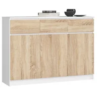 Komody - KOMODA K 140 cm 3 DRZWI 3 SZUFLADY BIAŁA / SONOMA - miniaturka - grafika 1