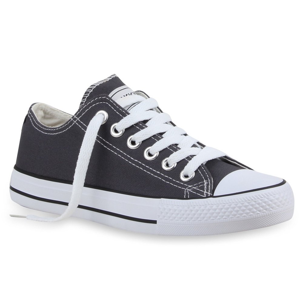 Mytrendshoe Damskie Trampki Niskie Płócienne Buty Casualowe Sznurowane Buty Sportowe 94237, Kolor: Ciemnoszary Lucky, Rozmiar: 43