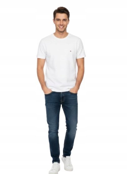 TOMMY HILFIGER JEANSY MĘSKIE RURKI GRANATOWE Z PRZETARCIAMI 28/32 1J7B