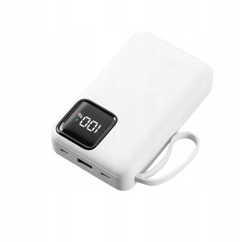 POWER BANK 20000MAH 22.5W Z WBUDOWANYMI KABLAMI USB-C LIGHTNING BIAŁY