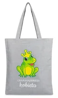 Torby i wózki na zakupy - Torba na zakupy ŻABA z nadrukiem ŻAAAAJEBISTA KOBIETA na zamek TA-99 szary - miniaturka - grafika 1