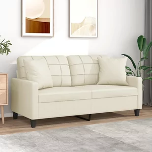 vidaXL 2-osobowa sofa z poduszkami, kremowa, 140 cm, sztuczna skóra - Sofy i kanapy - miniaturka - grafika 1