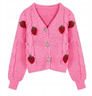 Swetry damskie - Sweter Kardigan z Guzikami Różowy - miniaturka - grafika 1