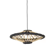 Lampy sufitowe - QAZQA Orientalna lampa wisząca bambusowa z czarnym 60 cm - Evalin - miniaturka - grafika 1
