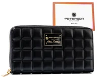 Portfele - Dużu portfel damski Rovicky pikowany piórnik na suwak portmonetka na karty, czarny - miniaturka - grafika 1