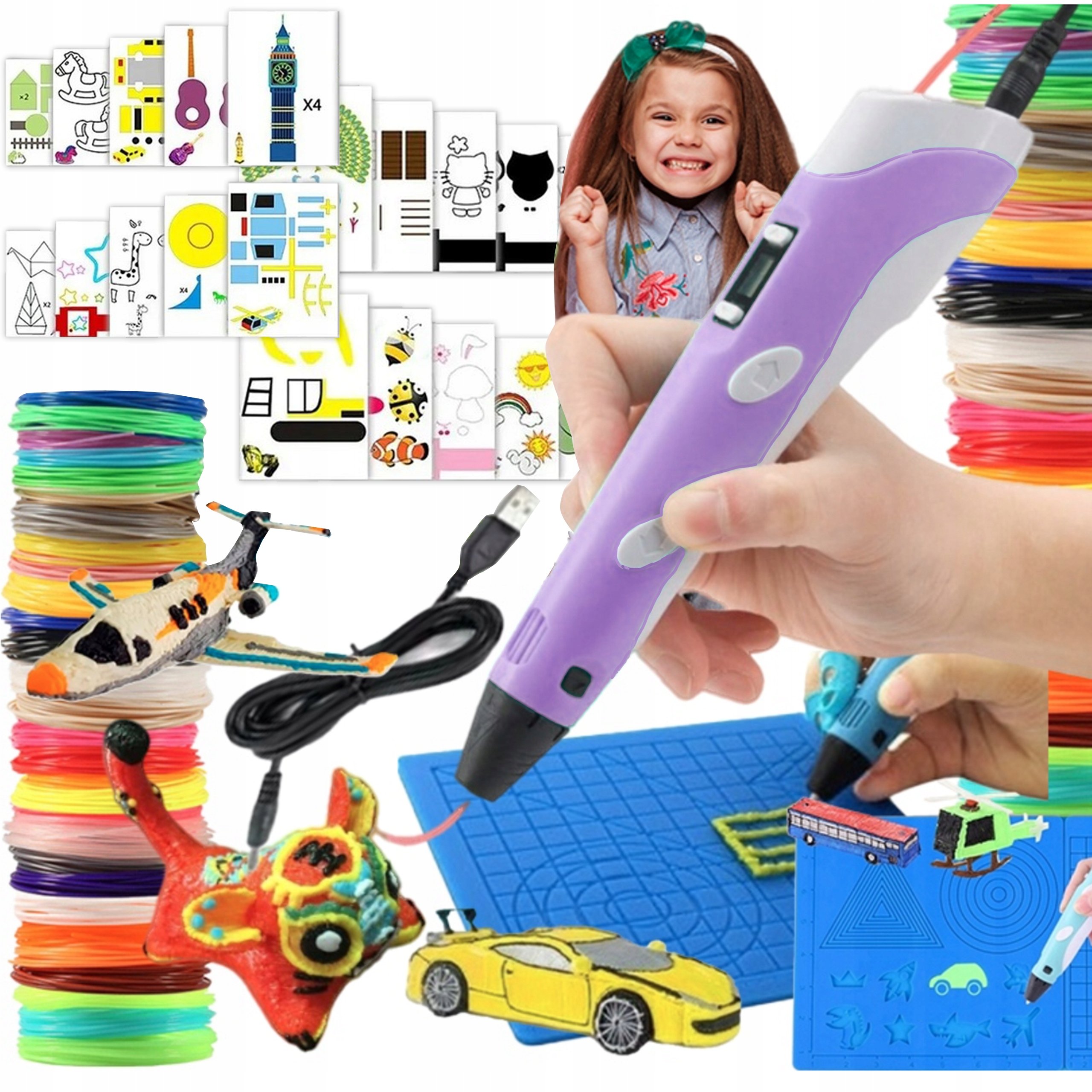 Długopis 3D Mini Drukarka Pen Dzieci Magiczny +filament 109 +mata +szablony