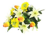 Sztuczne kwiaty - Sztuczny bukiet kwiatów ze sztucznymi tulipanami, liliami, ozdoba nagrobna - miniaturka - grafika 1