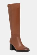 Kozaki damskie - Tommy Hilfiger kozaki skórzane STACKED HEEL LEATHER LONG BOOT damskie kolor brązowy na słupku FW0FW08865 - miniaturka - grafika 1