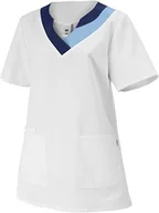 Kombinezony - BP 1664-485-2111-52n kombinezon damski z krótkim rękawem 1/2, dekolt w szpic z kolorową krawędzią, 215,00 g/m² mieszanka materiału, biały/jasnoniebieski, 52n - miniaturka - grafika 1