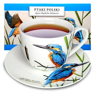 Filiżanka ze spodkiem 300ml ZIMORODEK PTAKI POLSKI porcelana prezent komplet do kawy herbaty - Filiżanki - miniaturka - grafika 1