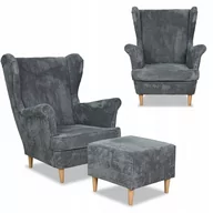 Fotele - Fotel uszak z podnóżkiem Bonito sztruks szary - miniaturka - grafika 1