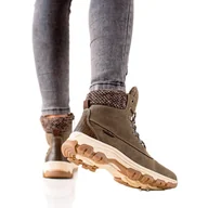 Botki damskie - Goodin Ciepłe Traperki brązowe zielone - miniaturka - grafika 1