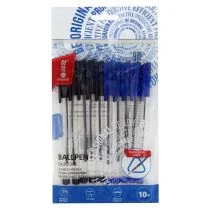 MemoBe Długopis biurowy przezroczysty 1 mm czarny + niebieski 10 szt. etui - Długopisy - miniaturka - grafika 1