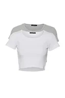 Bluzki damskie - Trendyol Women's Weiß-Grey-Paketpaket dziergana bluzka Blouse, White, Small - miniaturka - grafika 1