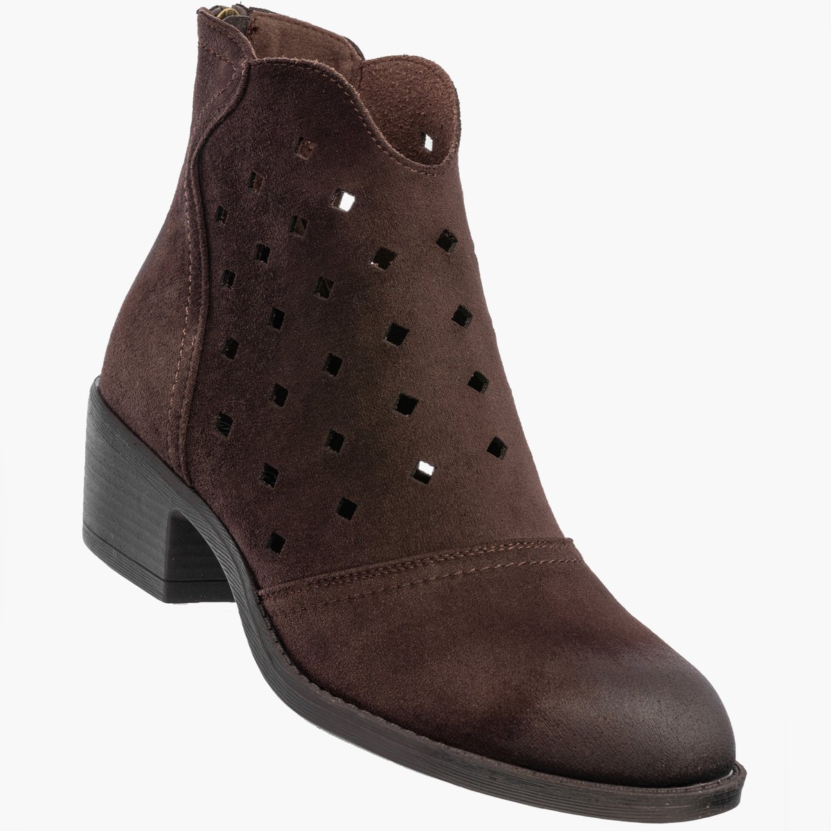 Botki Damskie Ekozamsz Buty Na Obcasie Ażurowe Kowbojki Za Kostkę Czekoladowe 26-12749CHO Brązowy 39