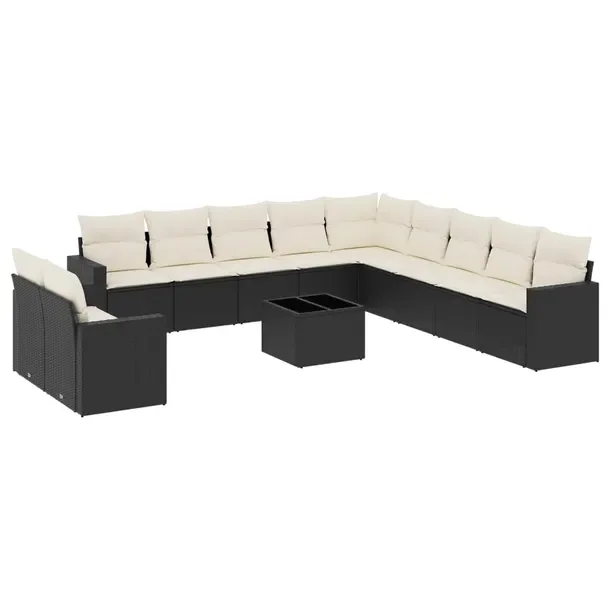 Zestaw mebli ogrodowych modułowych czarny rattan PE z poduszkami 62x62x69