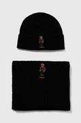 Apaszki i szaliki męskie - Polo Ralph Lauren czapka i szalik wełniany kolor czarny - miniaturka - grafika 1