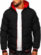 Kurtki męskie - Czarno-czerwona dwustronna pikowana kurtka męska zimowa Denley 7410 - miniaturka - grafika 1