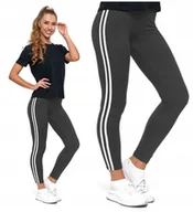 Legginsy - Legginsy z Lampasem Szare Wysoki Stan Kryjące Miękkie Wygodne MORAJ L/XL - miniaturka - grafika 1