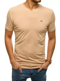 T-shirt męski bez nadruku beżowy Dstreet RX4465 - Koszulki męskie - miniaturka - grafika 1