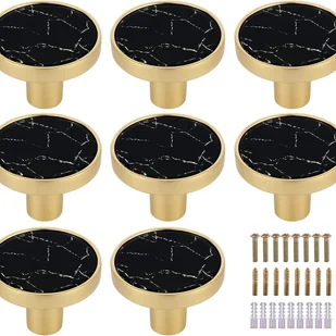 Zestaw 8 okrągłych uchwytów do szuflad z mosiądzu i marmuru, dekoracyjny czarny – Okucia do szafek kuchennych - Zawiasy, okucia i inne akcesoria Zestaw 8 okrągłych uchwytów do szuflad z mosiądzu i marmuru, dekoracyjny czarny – Okucia do szafek kuchennych - Zawiasy, okucia i inne akcesoria - miniaturka - grafika 1