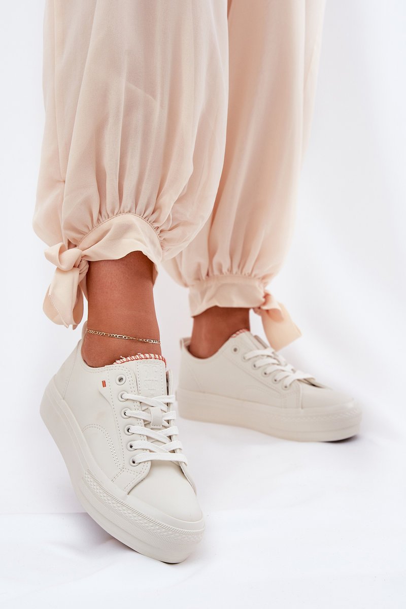 Trampki Damskie Na Platformie Z Eko Skóry Big Star RR274A297 Jasnobeżowe-38