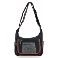 Torebki damskie - Dwukomorowa Torebka Listonoszka firmy Hernan 8969-1 Czarna/Szara - miniaturka - grafika 1