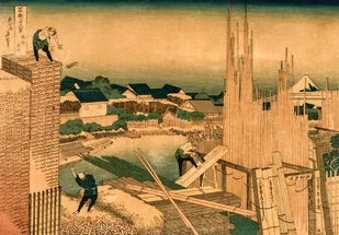 Plakat, Hokusai, Lumber Yard, 40x30 cm - Plakaty - miniaturka - grafika 1
