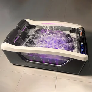 Podwójna czarna wanna z hydromasażem Aquaholm PREMIUM LINE A9002 180cm x 120cm x 68cm BLUETOOTH, PODGRZEWACZ WODY, WODOSPAD, USB, PILOT - Wanny z hydromasażem Podwójna czarna wanna z hydromasażem Aquaholm PREMIUM LINE A9002 180cm x 120cm x 68cm BLUETOOTH, PODGRZEWACZ WODY, WODOSPAD, USB, PILOT - Wanny z hydromasażem - miniaturka - grafika 1