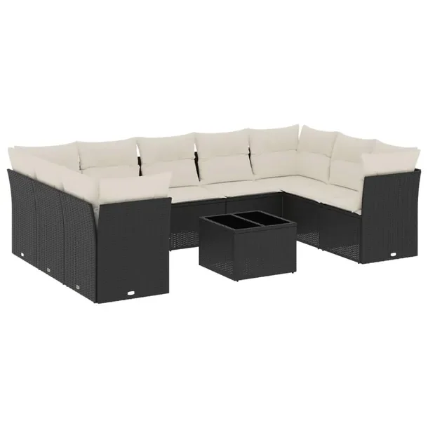 Zestaw wypoczynkowy rattan PE 289x179 cm czarny & kremowy