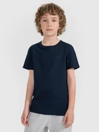 Koszulki dla chłopców - 4F T-shirt regular gładki chłopięcy - granatowy 122 (6-7 lat) - miniaturka - grafika 1
