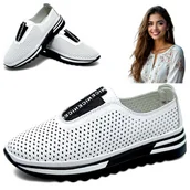 Półbuty damskie - Półbuty Damskie SKÓRZANE Białe Oddychające Wiosenne Letnie Modne Barski 41 - S.Barski - miniaturka - grafika 1