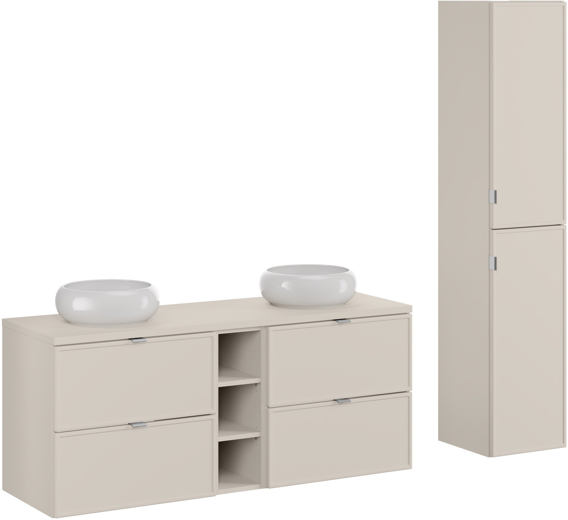 Zestaw meblowy 140cm z blatem, dwoma umywalkami nablatowymi Wiki i szafką wysoką