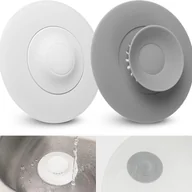 Korki do umywalek - Uniwersalny korek spustowy, 4 sztuki, Ø 10 cm, biały + szary, silikonowy, zintegrowany filtr na resztki jedzenia i włosy, do odpływów o średnicy do Ø - miniaturka - grafika 1