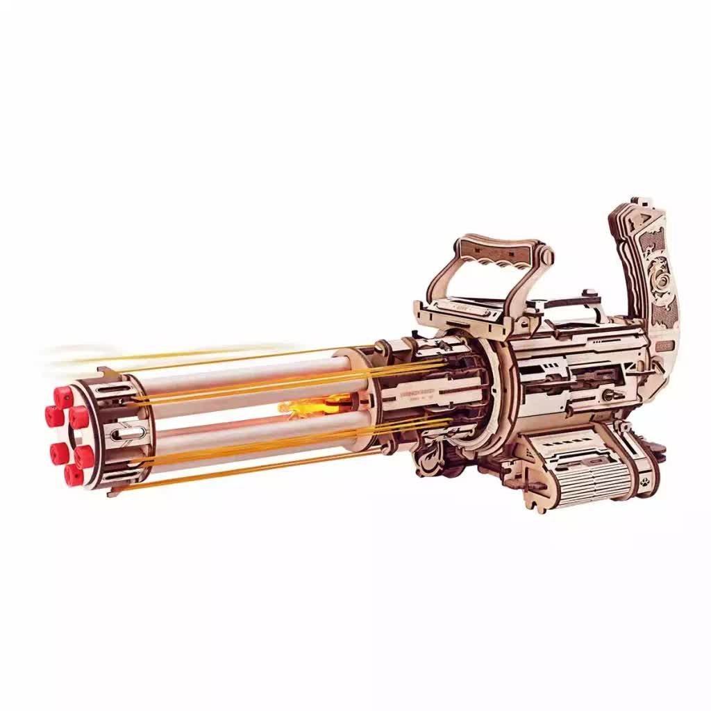 Robotime Rotating Barrel Machine Gun Drewniane Puzzle 3D
