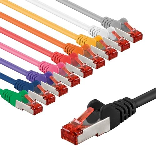 goobay 69801 CAT 6 kabel sieciowy z wtyczką RJ45/S/FTP/kabel krosowy 2-krotny ekranowany/kabel LAN 10 GB Ethernet / 10 x 2 m/zestaw 10 kolorów