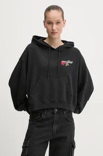 Converse bluza damska kolor czarny z kapturem z aplikacją 10028309-A02 - Bluzy damskie - miniaturka - grafika 1