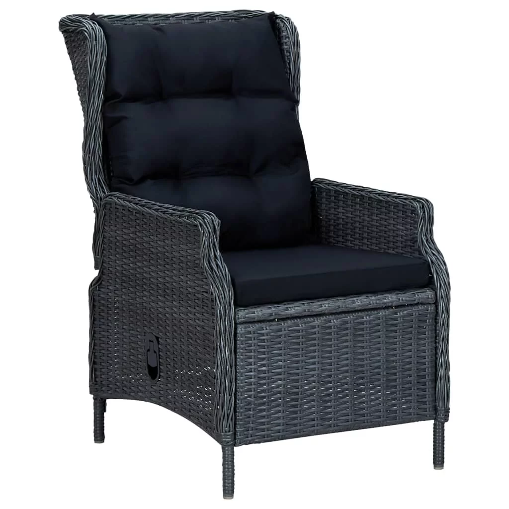 vidaXL Lumarko Rozkładane krzesło ogrodowe, poduszki, polirattan, ciemnoszare 313300