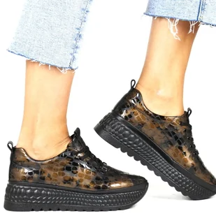 DAMSKIE SNEAKERSY SKÓRZANE PÓŁBUTY NA GRUBEJ PODESZWIE FILIPPO 7284 BRĄZOWE - Półbuty damskie - miniaturka - grafika 1